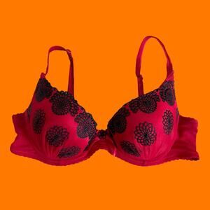 00's vintage red floral mesh padded y2k bra 36D felina lingerie